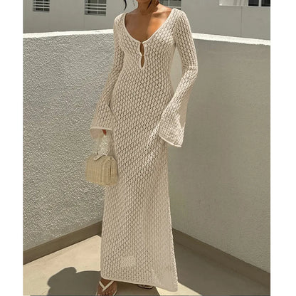 2025 Summer Swimsuit Women's Crochet Lightweight Sun Protective Tunic Swim Anti-See Through Hollow Beach Cover up Dress