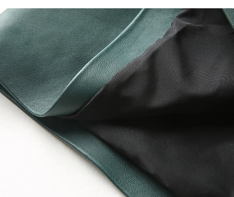 Women Lace-up Genuine Leather Skirt Female Winter Pure Sheep Skin Knee Length Saias With Belt Feminina Neat Stitches Wrap Jupe