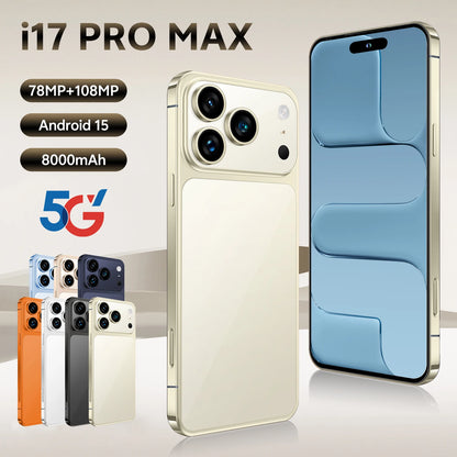 Global Version Unlocked 17 Pro Max 7.3Inch 5G Android 15 Smartphone 1TB Storage HD Screen Resolution CDMA LTE English Spanish