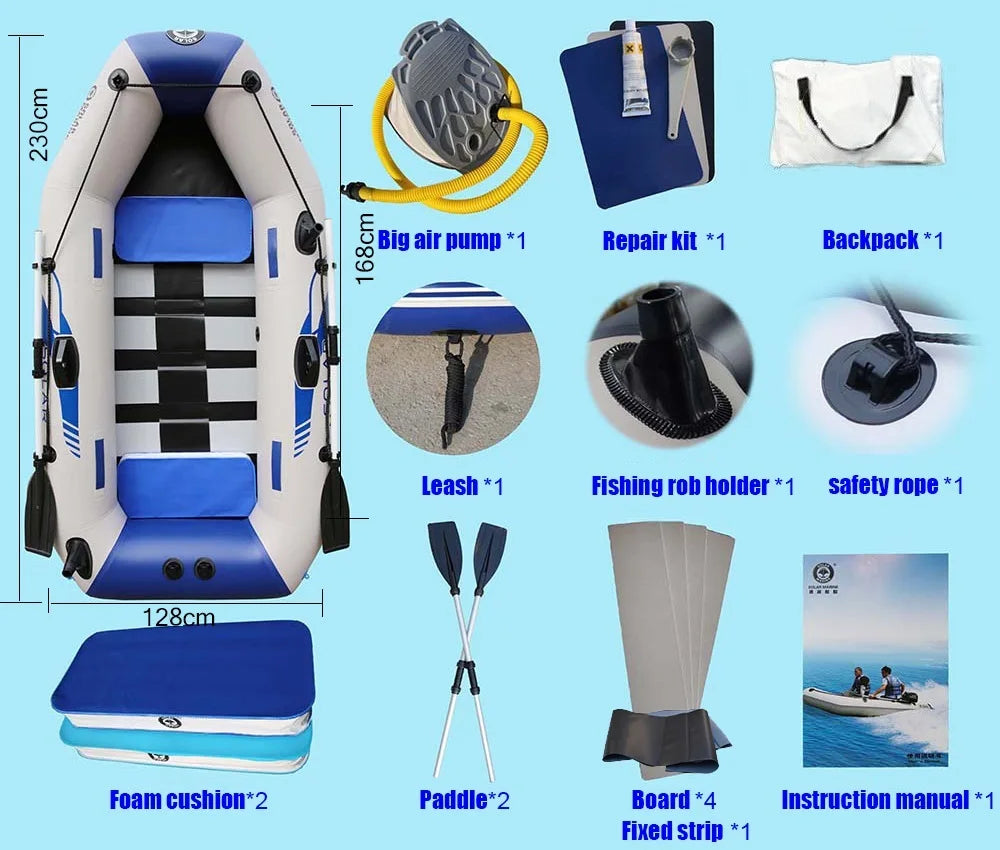 3 Person 2.3M PVC Inflatable Rowing Boat Fishing Kayak Canoe Drifting Raft Dinghy Hovercraft Sailboat