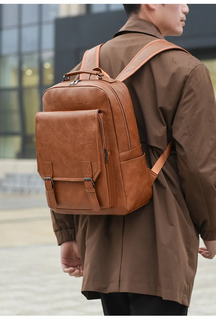 Waterproof PU Business Men's Backpack Casual Outdoor Travel Shoulder Bag Portable Laptop Backpack for Commuting