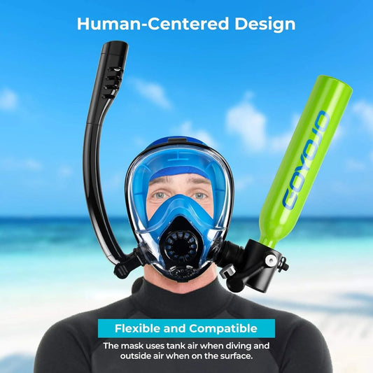 GOYOJO 0.5L Mini Scuba Tank Full-Face Snorkel Mask Combo High Aluminium 5-8 Min Diving Underwater Breathing Oxygen Air Supply