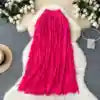 Spring Pleated Tassel Skirt Women Elegant High Waist Office Lady Skirts