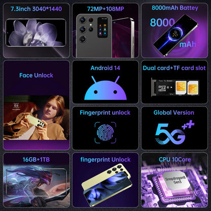 Hot Selling S26 ultra Original 7.3Inch 16GB+1TB Android 5G Smartphones Unlocked Cellular CDMA/LTE for Gaming