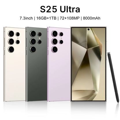 Wholesale 2025 Ultra S25 5G Smartphone Global Unlocked 16G+1T UK Deca Core CPU 108MP Rear Camera 4K HD Display 120Hz Refresh