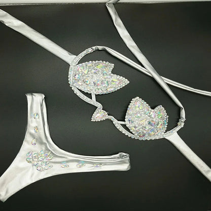 Designer Luxury Bikini Swimwear Girls Rhinestone Shiny Dance Wear Performance Stripper Outfit Swimsuits Beach Wear
