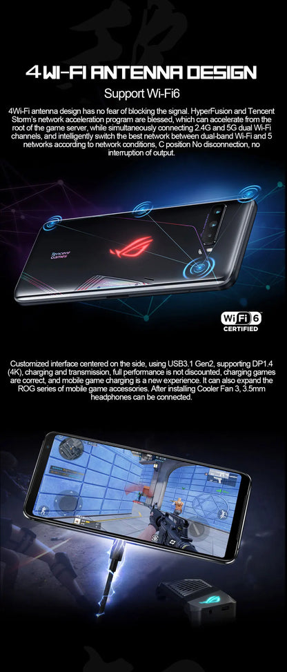 Global ROM Asus ROG Phone 3 5G Gaming Phone Snapdragon 865/865 Plus 6.59 Inch 144HZ Refresh Rate AMOLED 6000mAh 64MP Camera NFC