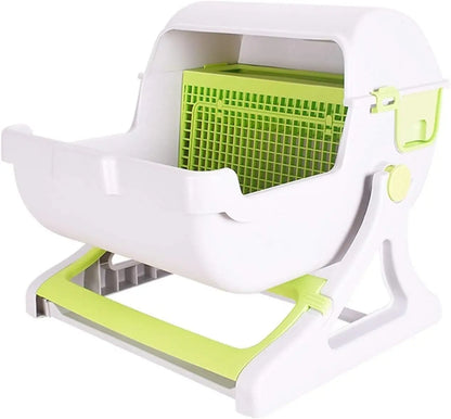 Plastic Cat Litter Box Flip Lid Semi-Automatic Quick Cleaning Luxury Cat Toilet Tray PP Resin Pet Litter Pan Cat Products