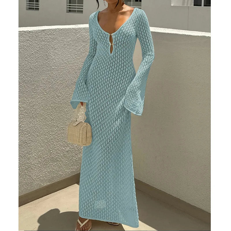 2025 Summer Swimsuit Women's Crochet Lightweight Sun Protective Tunic Swim Anti-See Through Hollow Beach Cover up Dress
