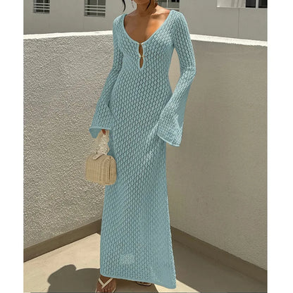 2025 Summer Swimsuit Women's Crochet Lightweight Sun Protective Tunic Swim Anti-See Through Hollow Beach Cover up Dress