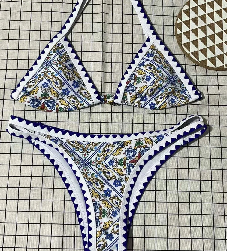 Triangle Bikini 2022 Print Swimsuit Women Sexy Swimwear Female High Cut Swimming Suit Sexy Bathing Suit Beach Wear New