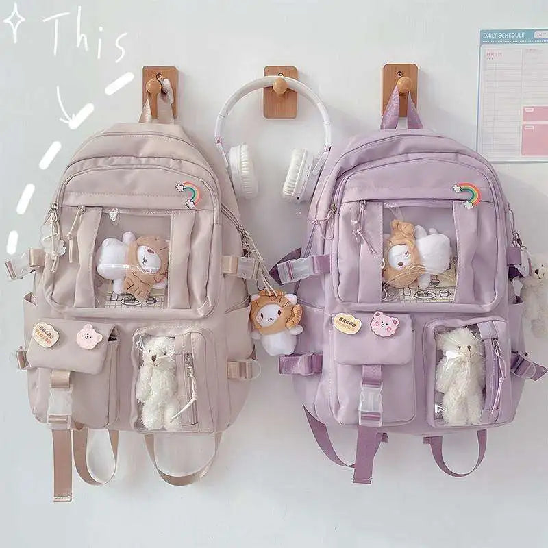 Kawaii Backpack Cute Backpack for Teen Girl School Kids Book Bag Travel Backpack Large Capacity Aesthetic Canvas School Bag