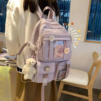 Kawaii Backpack Cute Backpack for Teen Girl School Kids Book Bag Travel Backpack Large Capacity Aesthetic Canvas School Bag