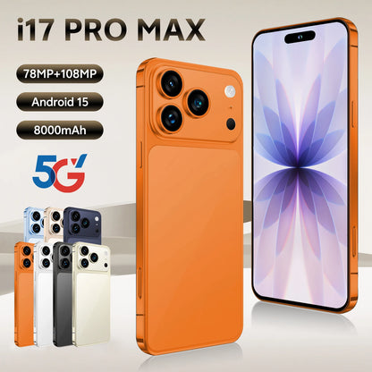 Global Version Unlocked 17 Pro Max 7.3Inch 5G Android 15 Smartphone 1TB Storage HD Screen Resolution CDMA LTE English Spanish