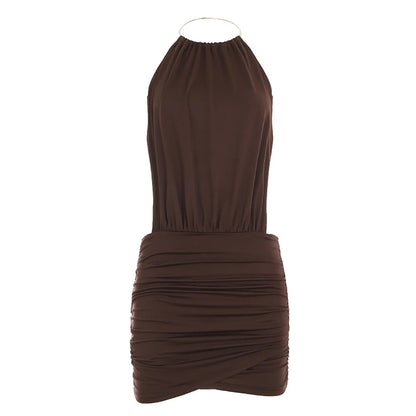 Women's Eco-Friendly Washable Breathable Casual Summer Plain Dyed Solid Knitted Backless Bodycon Elastic Waist Wrap Hem Dress