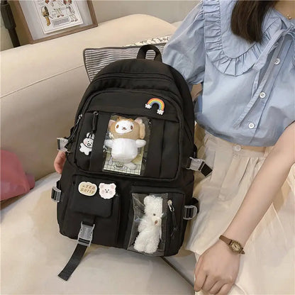 Kawaii Backpack Cute Backpack for Teen Girl School Kids Book Bag Travel Backpack Large Capacity Aesthetic Canvas School Bag
