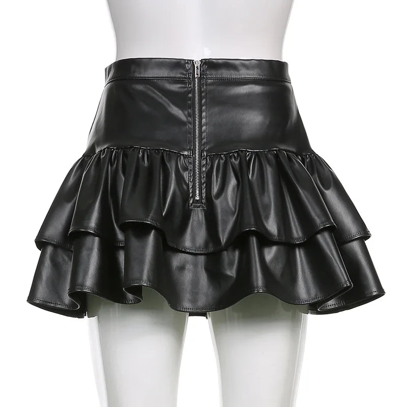 AltGoth Mall Goth Punk PU Skirt Women Dark Gothic Vintage Bandage High Waist Lolita Skirt Harajuku Streetwear Emo Alt Clubwear