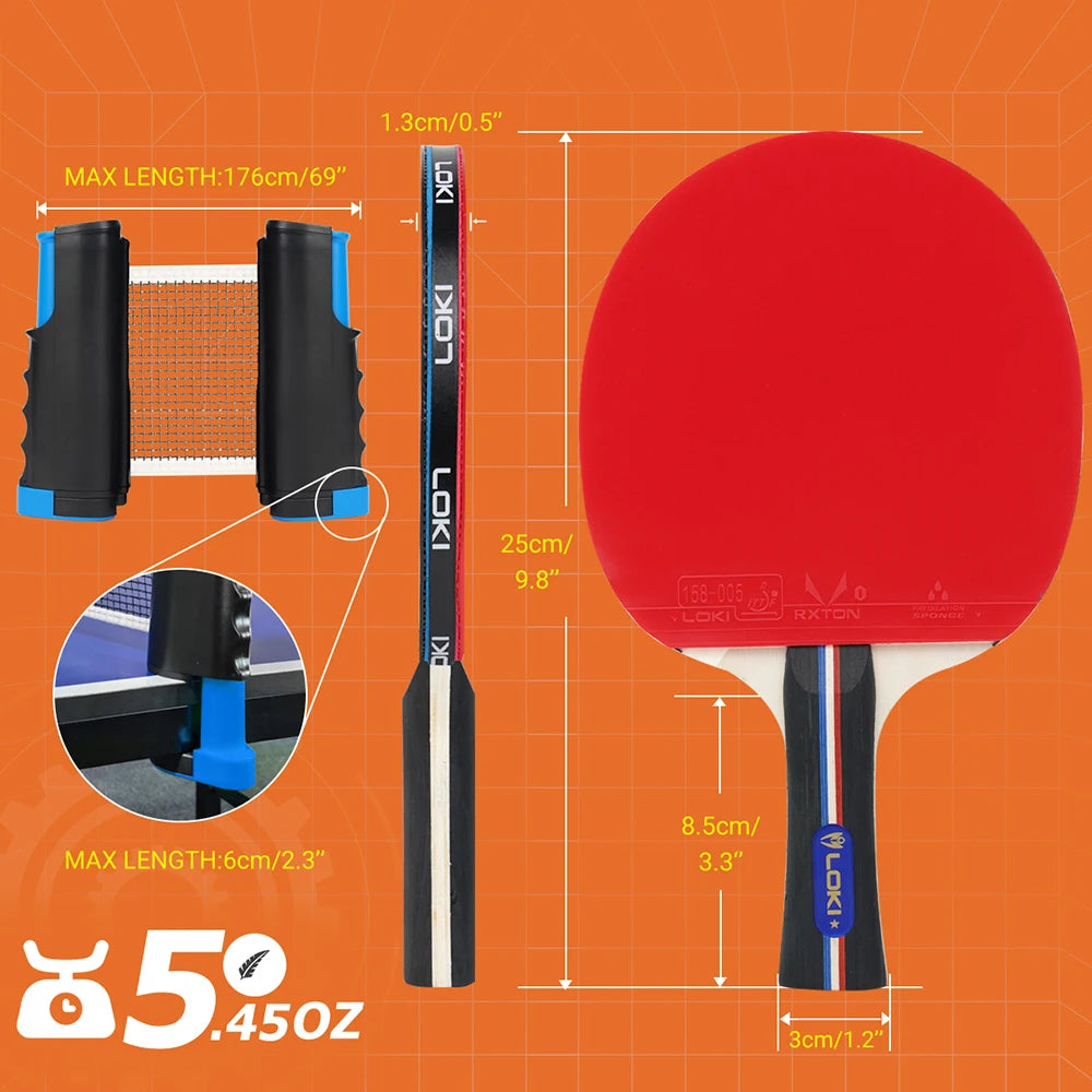 Loki 7 Ply Pingpong Paddle Set Wholesale 4 Bats 6 Balls Table Tennis Racket Set for Outdoor Games