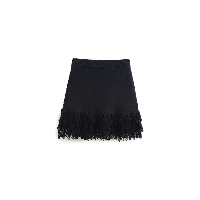 KAR&OT ZA 2025 Spring New Women's Temperament Versatile Tassel Knitted High Waist Skirt 4331004 4331005