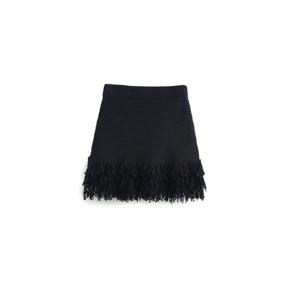 KAR&OT ZA 2025 Spring New Women's Temperament Versatile Tassel Knitted High Waist Skirt 4331004 4331005