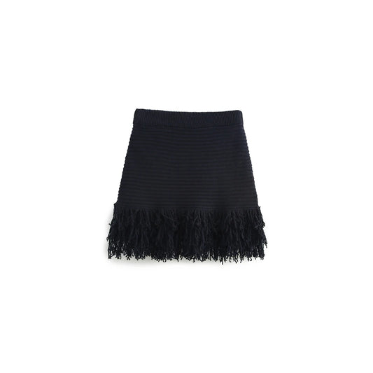 KAR&OT ZA 2025 Spring New Women's Temperament Versatile Tassel Knitted High Waist Skirt 4331004 4331005