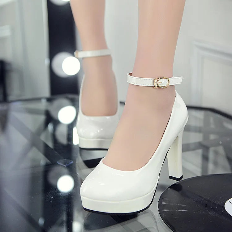 Thick Heel Super High (8cm+) Rubber Outsole Solid Pattern Breathable Bridal Shoes with Buckle Strap
