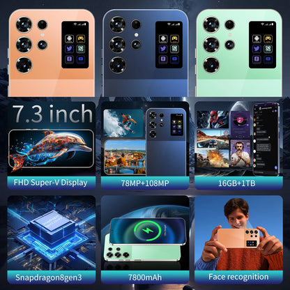 S26 Ultra Android Smartphone 7.3 Inch 16+1TB Big Screen 108MP Rear Camera Unlocked LTE Cellular Mobile Phones