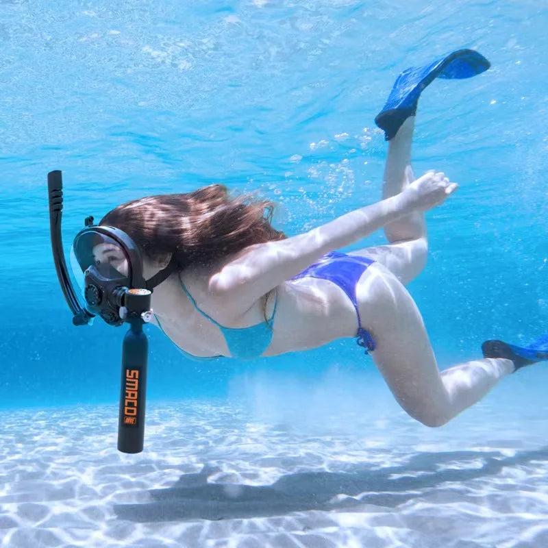 Underwater  Mini Scuba Tank Set with Snorkel Mask 0.5L Portable with Full Face Diving Mask  with High Pressure Pump