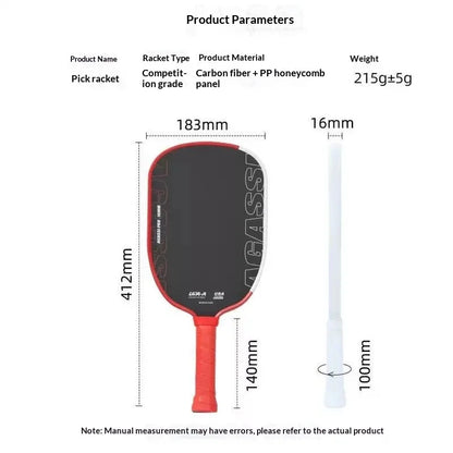 Agassi PRO 16mm Carbon Fiber Pickleball Racket Set 42cm Length Hot-Pressed Technology Factory Wholesale