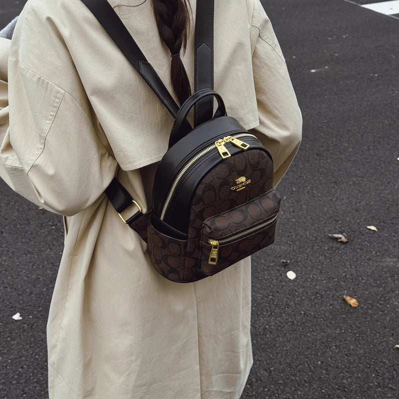 Women's Luxury Retro Casual PU Zipper Portable Polyester Lining High-end Fashion Travel College Style Backpack.661