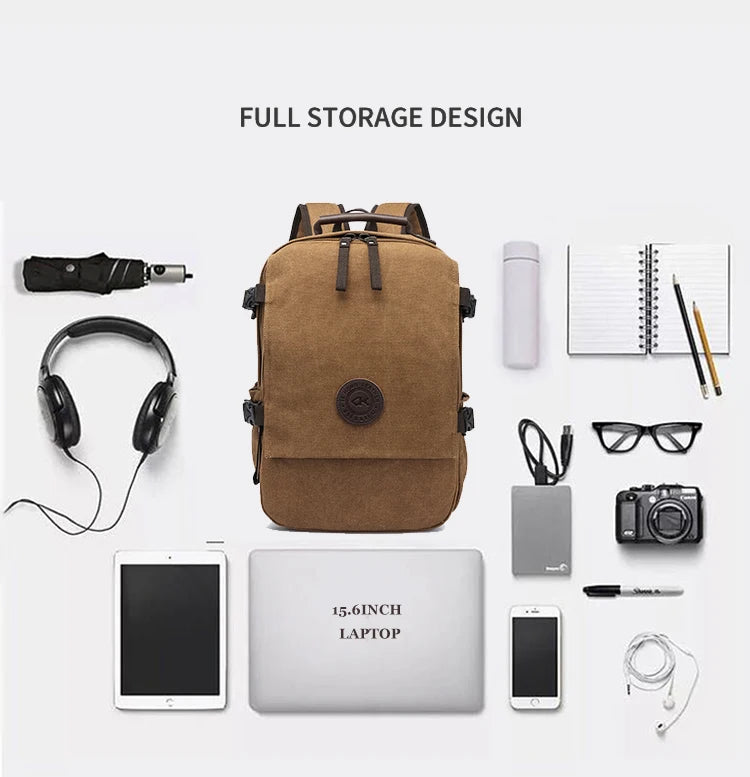 Durable Vintage Custom logo Canvas Laptop Backpack Bag Men Women Rucksack Bookbags School Backpack