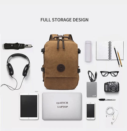 Durable Vintage Custom logo Canvas Laptop Backpack Bag Men Women Rucksack Bookbags School Backpack