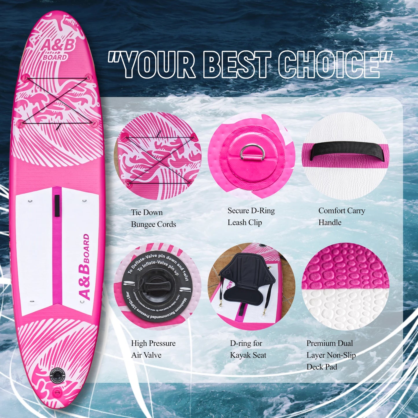 Stock YASKA AB-01 Heat Welded UV Printed Double Layer All-Around Inflatable SUP Paddle Board 10'6''x30''x6'' Portable 150kg Max