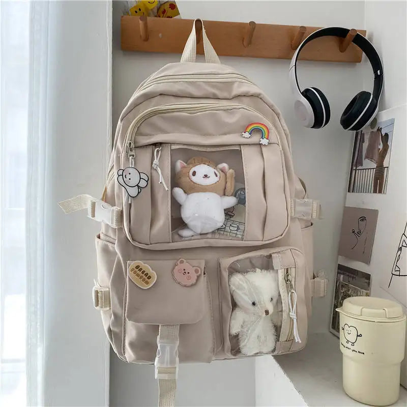 Kawaii Backpack Cute Backpack for Teen Girl School Kids Book Bag Travel Backpack Large Capacity Aesthetic Canvas School Bag