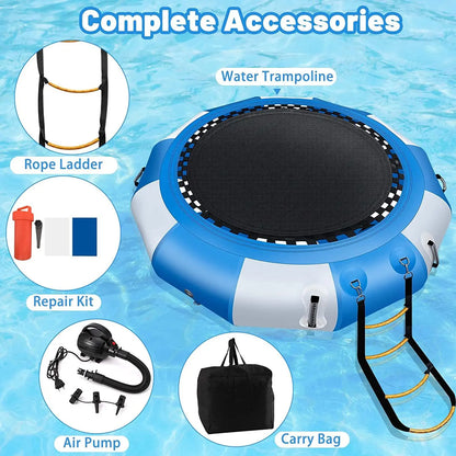 6.5ft 10ft 13ft Inflatable Water Trampoline for Children Adults Floating Trampoline with 4-Step Rope Inflatable Water Toys Game