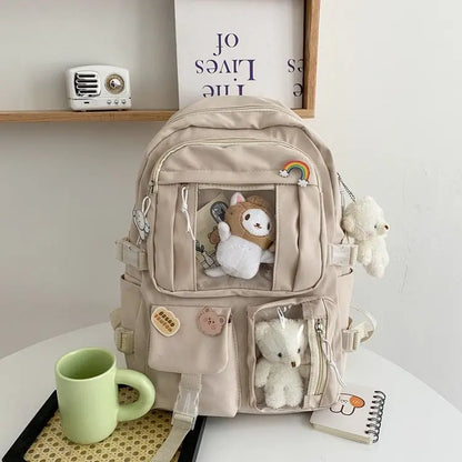 Kawaii Backpack Cute Backpack for Teen Girl School Kids Book Bag Travel Backpack Large Capacity Aesthetic Canvas School Bag