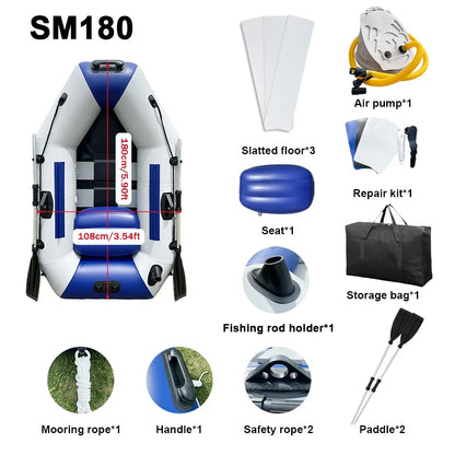 5.9ft Single Inflatable Kayak Fishing Boat Slat Wooden Floor Rowing Canoe Portable Dinghy with Paddles and Pump