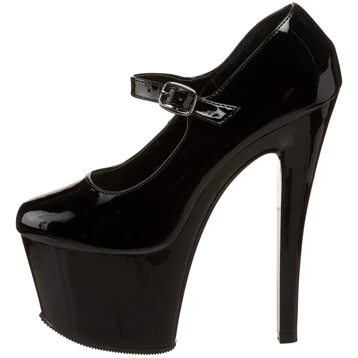 Spring and Autumn New Black Round Head Shallow Mouth 17cm Thin Heel Platform High-heeled Single Shoes T-stage Model Walk Show Hi