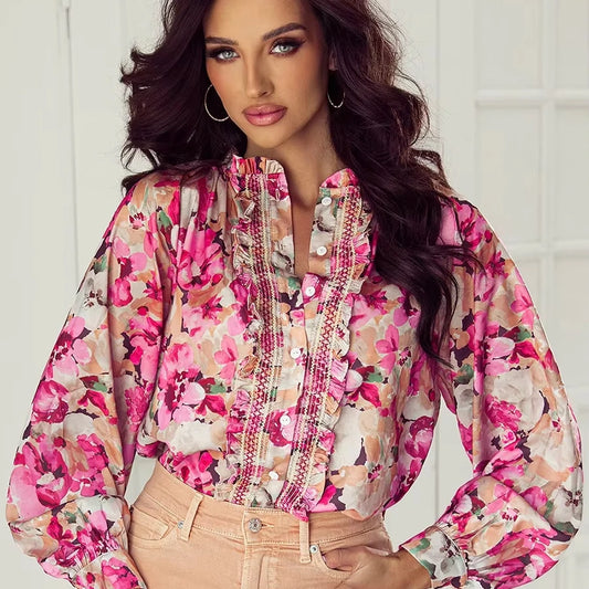 Oversized Womens Shirts Summer New Law Salt Is Hubble-bubble Sleeve Lace Flower Jacket Female Design Feeling
