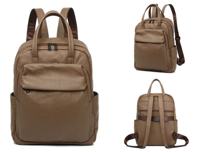 Large Capacity Genuine Leather Business & Travel Backpack with 13" Laptop Compartment England Style Unisex Design Zipper Closure