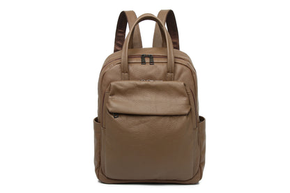 Large Capacity Genuine Leather Business & Travel Backpack with 13" Laptop Compartment England Style Unisex Design Zipper Closure