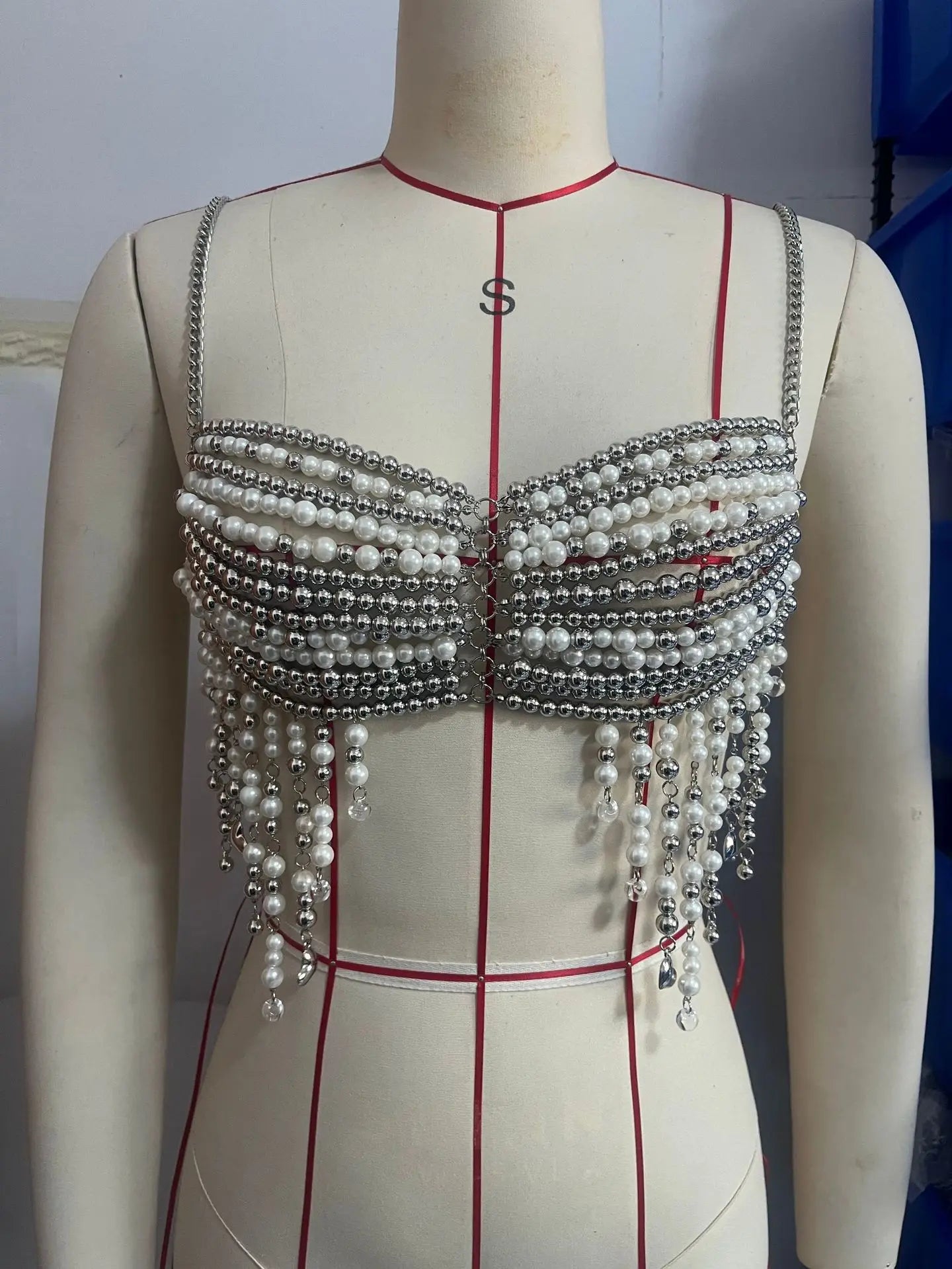 Woman Sexy Bikini Cover Crop Tops Beaded Bra Chain Patchwork Sling Vest Clothing Women Body Bralette Chest Chain Beach Wear