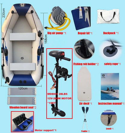 B230-3 3 Person 2.3 M PVC air Mat Floor Fishing Boat Inflatable Kayak With 28 Lbs Thrust Trolling Motor and Support Bracket