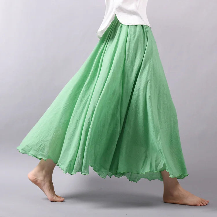 Women's Elegant High Waist Linen Maxi Skirt 2024 Summer Ladies Casual Elastic Waist 2 Layers Skirts saia feminina