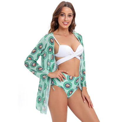 JSN5001 Manufacturer High Waist Floral Vneck Backless Summer Coverups Three Piece Swimwear Set Custom Women Bikini