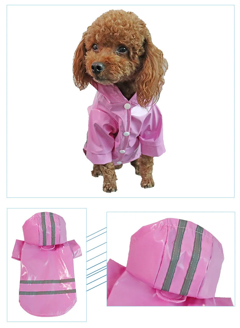 Dog Clothes, Waterproof Jackets, Hooded Raincoats with Reflective Strip, Outdoor Breathable Clothes for Puppies