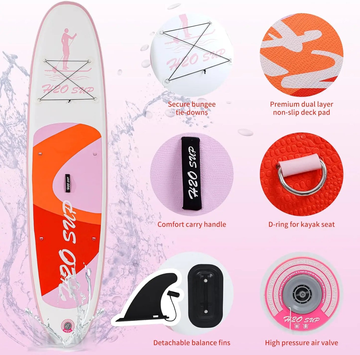 Stock H2O 10'6'' Portable Inflatable Stand Paddle Board (SUP) CE Certified 150kg Max Weight Standard Accessories Water Sports