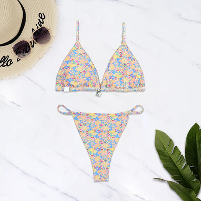 2025 New Tethered Bikini Printing Swimsuit Women's Split Swimsuit