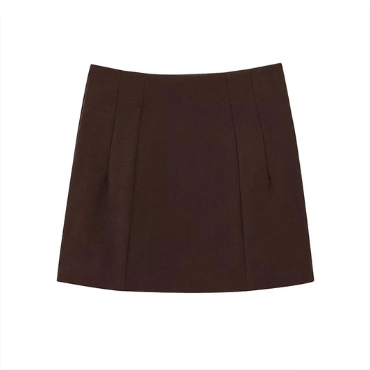ZATRHMBM women's spring and summer 2025 new fashion mini skirt retro high waist solid color female skirt