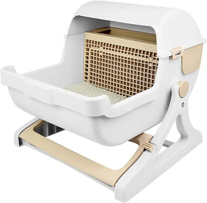 Plastic Cat Litter Box Flip Lid Semi-Automatic Quick Cleaning Luxury Cat Toilet Tray PP Resin Pet Litter Pan Cat Products